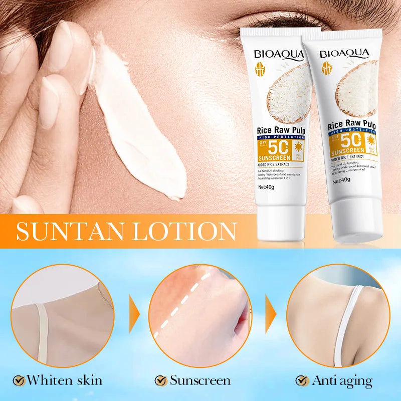 Protetor Solar Facial e Corporal BIOAQUA Rice SPF 50+ – Bloqueador Solar Iluminador
