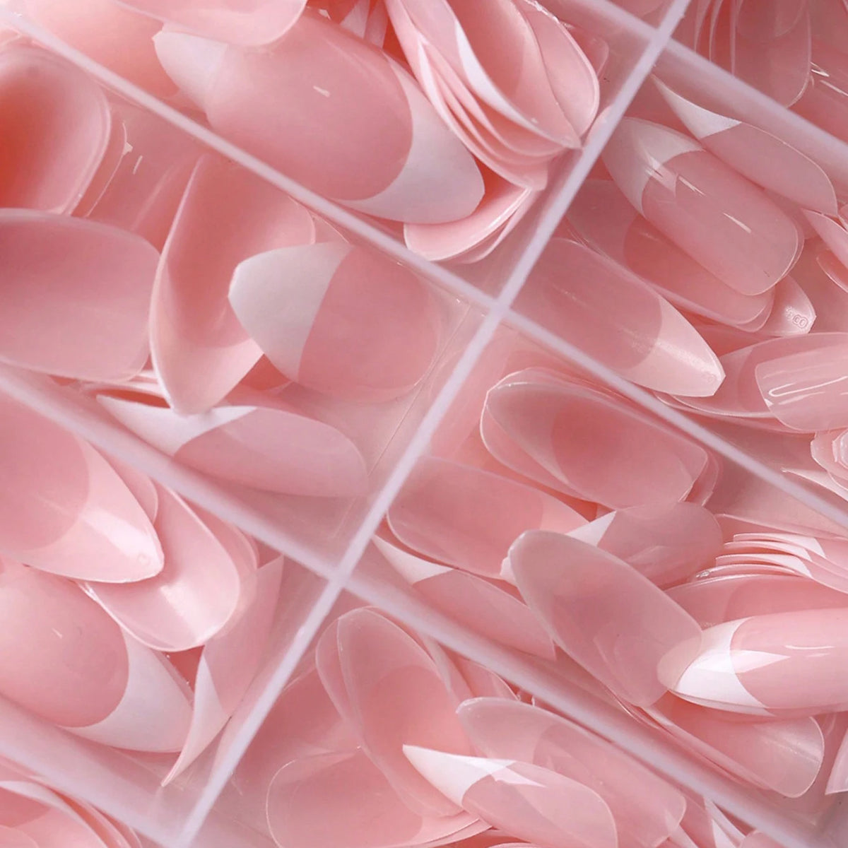 360Pcs/box Glossy Soft Gel Pink French Nail Tips Medium Almond White Simple Press On Nails 10Grids Huge Capacity False Nails*&