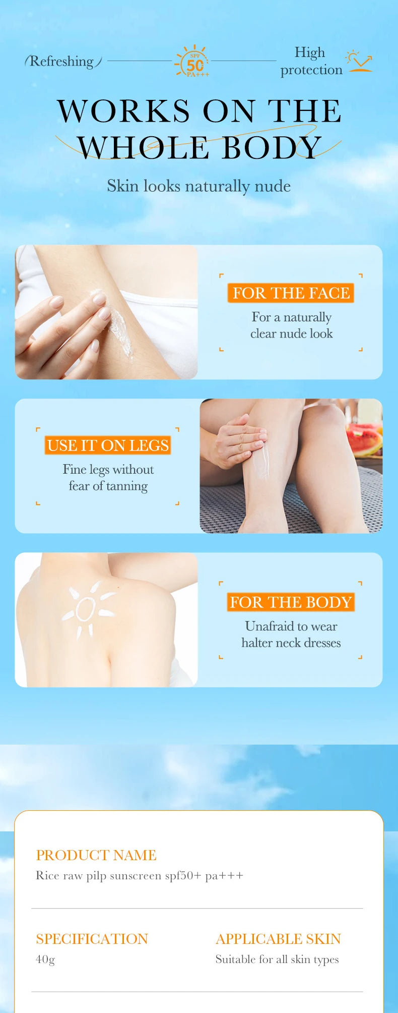 Protetor Solar Facial e Corporal BIOAQUA Rice SPF 50+ – Bloqueador Solar Iluminador