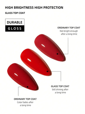 15ml Glass Top Coat Long Lasting Clear Rubber Top Coat LED UV Strengthen Nails High Gloss Top Finish Gel Nail Polish