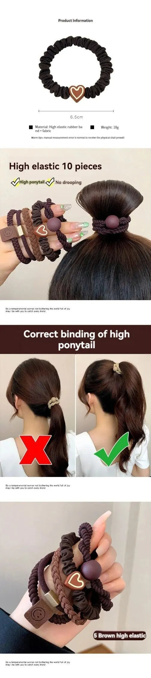 Kit com 10 Elásticos de Cabelo em Couro Sintético – Alta Elasticidade e Durabilidade