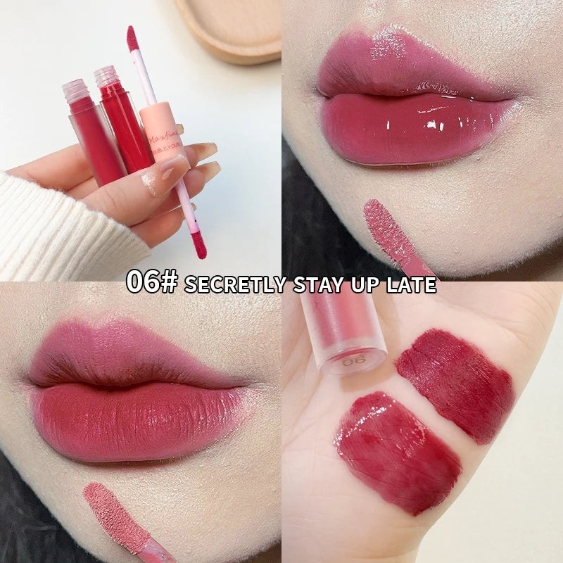 Lip Glaze Duplo Maxfine – Gloss Espelhado e Matte, Hidratação e Cor Duradoura