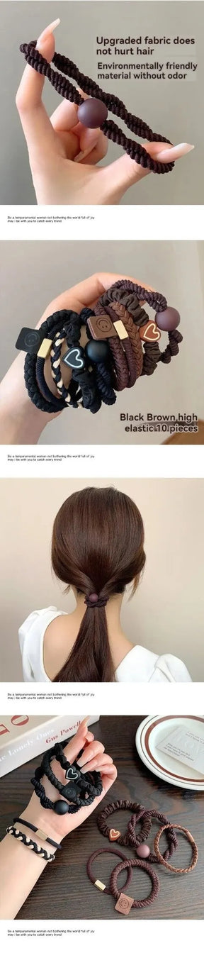 Kit com 10 Elásticos de Cabelo em Couro Sintético – Alta Elasticidade e Durabilidade