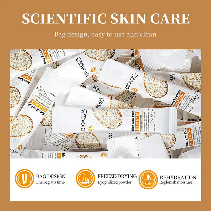 Kit 20 Máscaras Faciais Noturnas BIOAQUA Rice – Hidratação, Firmeza e Iluminação da Pele