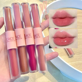 Lip Glaze Duplo Maxfine – Gloss Espelhado e Matte, Hidratação e Cor Duradoura