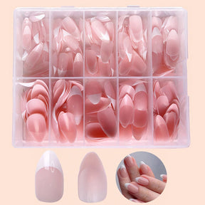 360Pcs/box Glossy Soft Gel Pink French Nail Tips Medium Almond White Simple Press On Nails 10Grids Huge Capacity False Nails*&