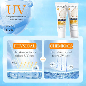 Protetor Solar Facial e Corporal BIOAQUA Rice SPF 50+ – Bloqueador Solar Iluminador