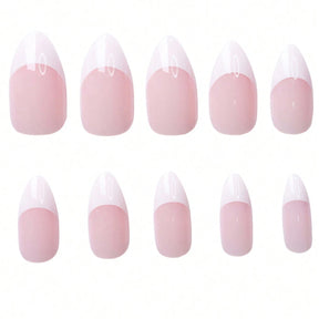 360Pcs/box Glossy Soft Gel Pink French Nail Tips Medium Almond White Simple Press On Nails 10Grids Huge Capacity False Nails*&
