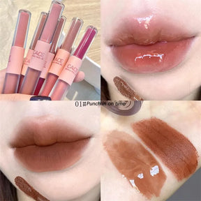 Lip Glaze Duplo Maxfine – Gloss Espelhado e Matte, Hidratação e Cor Duradoura