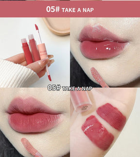 Lip Glaze Duplo Maxfine – Gloss Espelhado e Matte, Hidratação e Cor Duradoura