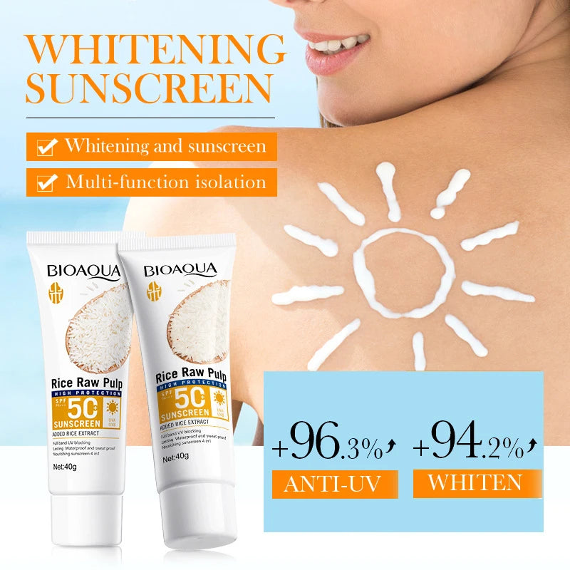 Protetor Solar Facial e Corporal BIOAQUA Rice SPF 50+ – Bloqueador Solar Iluminador