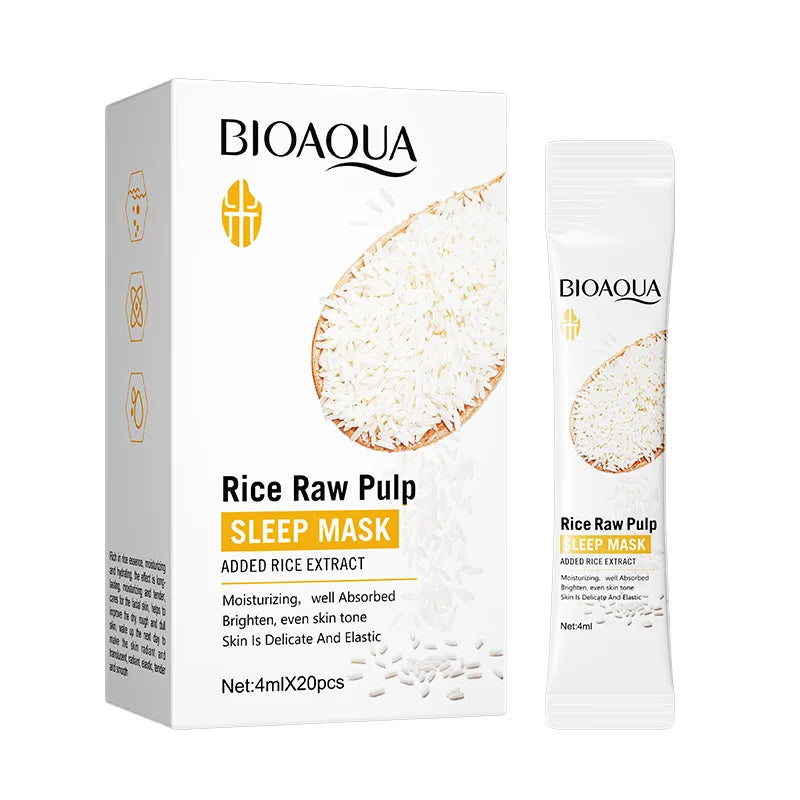 Kit 20 Máscaras Faciais Noturnas BIOAQUA Rice – Hidratação, Firmeza e Iluminação da Pele