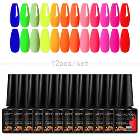 Kit 12 Unidades de Esmaltes em Gel MEET ACROSS – Cores Neon Macaron