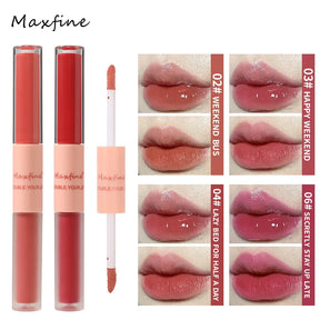 Lip Glaze Duplo Maxfine – Gloss Espelhado e Matte, Hidratação e Cor Duradoura