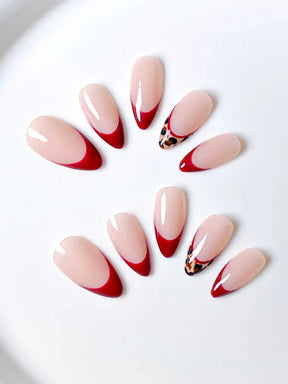 10 Unhas Postiças Artesanais – Formato Amêndoa Vermelho Onça