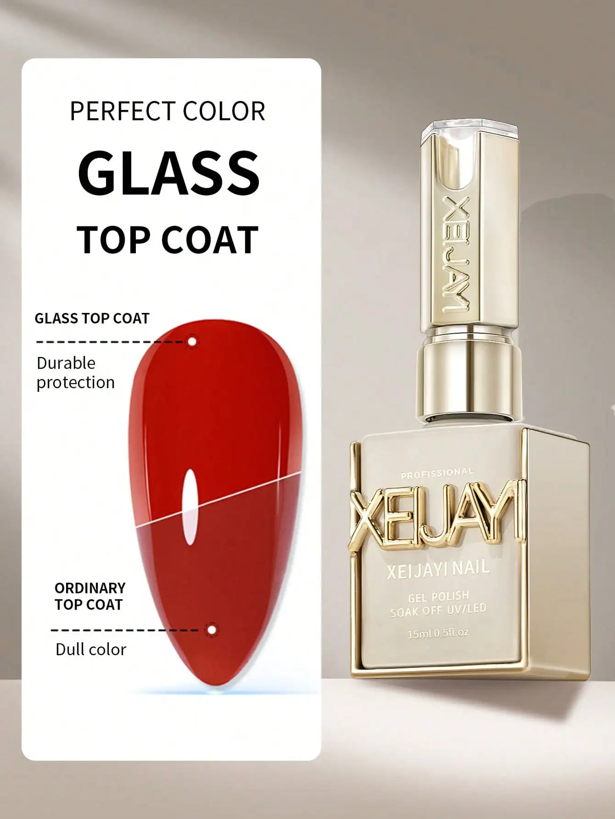 15ml Glass Top Coat Long Lasting Clear Rubber Top Coat LED UV Strengthen Nails High Gloss Top Finish Gel Nail Polish