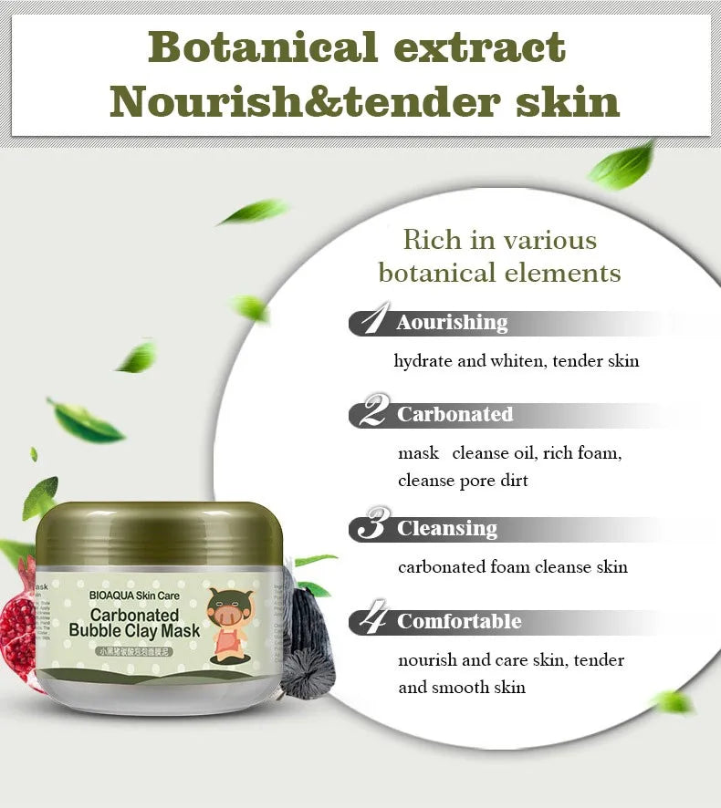 Máscara Facial de Argila Efervescente BIOAQUA – Hidratação, Controle de Oleosidade e Remoção de Cravos