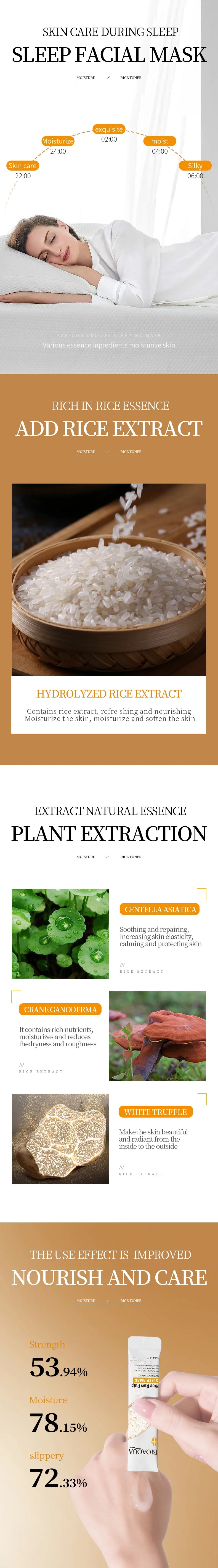 Kit 20 Máscaras Faciais Noturnas BIOAQUA Rice – Hidratação, Firmeza e Iluminação da Pele