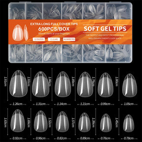 600 PCS Soft Gel X Nail Tips Supplies,Full Cover False Nail Tips for Acrylic Nails Gel,Extra Short Almond Nail Tip Square Medium