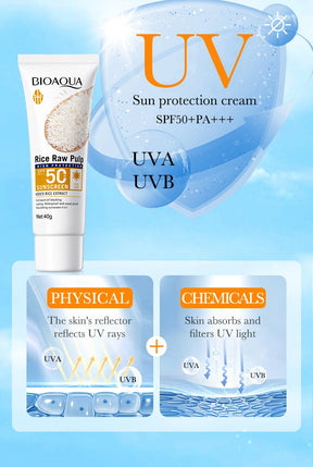 Protetor Solar Facial e Corporal BIOAQUA Rice SPF 50+ – Bloqueador Solar Iluminador