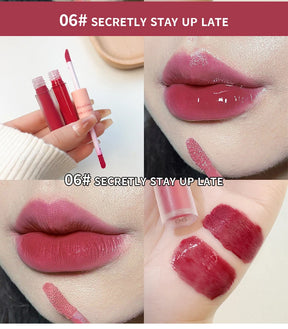 Lip Glaze Duplo Maxfine – Gloss Espelhado e Matte, Hidratação e Cor Duradoura